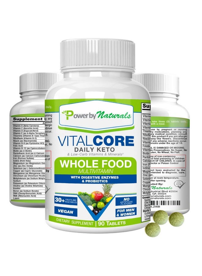 Power By Naturals - Vital Core Daily Keto Vitamins Wholefood Keto Multivitamin For Women & Men ; Supports Energy Tiredness And Keto Flu ; With Digestive Enzyme & Probiotics ; 90 Tablets - Image 1