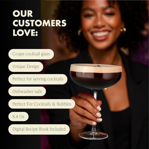 VEMACITY - Elegant Espresso Martini Glasses Set of 4 (10oz) - Classic Coupe Glasses for Martinis, Champagne, Margaritas | Handblown Crystal Cocktail Glassware | Ideal for Christmas & New Years - Image 4