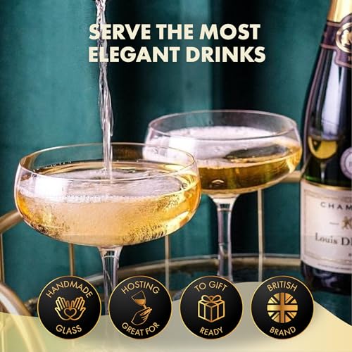 VEMACITY - Elegant Espresso Martini Glasses Set of 4 (10oz) - Classic Coupe Glasses for Martinis, Champagne, Margaritas | Handblown Crystal Cocktail Glassware | Ideal for Christmas & New Years - Image 3