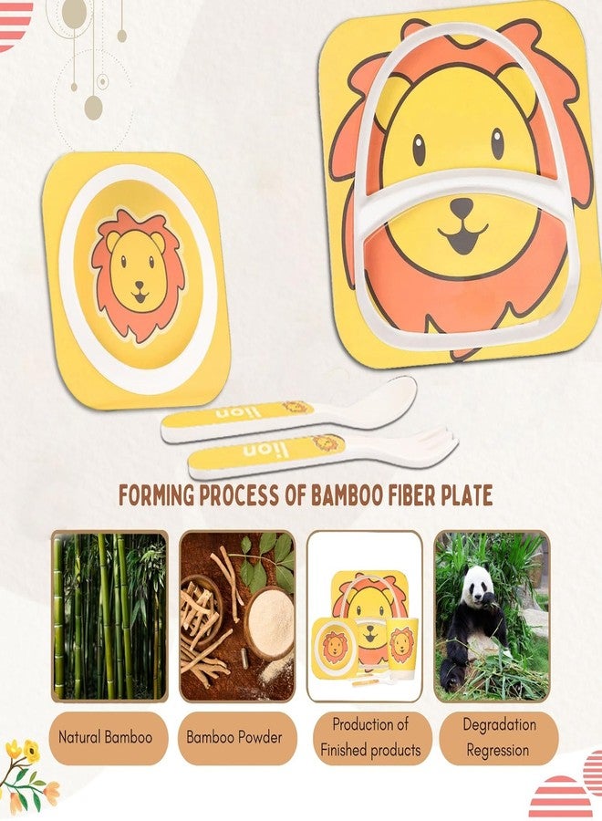 Tony Stark Bamboo Baby Feeding Set - 5-Piece Tableware for Toddlers, Kids & Babies Includes Plate, Bowl, Cup, Spoon, Fork - BPA-Free, Unbreakable Eco-Friendly |Organic & Natural (Lion Cub) - Image 2