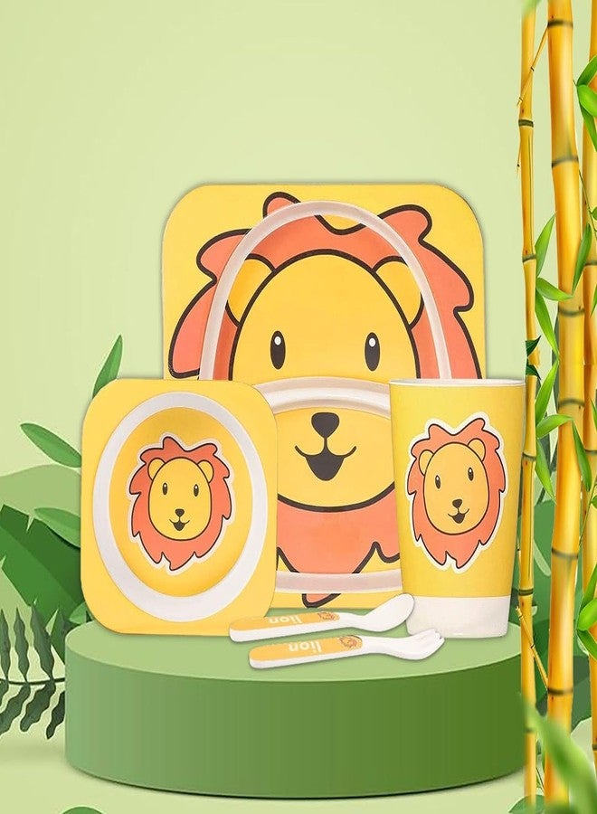 Tony Stark Bamboo Baby Feeding Set - 5-Piece Tableware for Toddlers, Kids & Babies Includes Plate, Bowl, Cup, Spoon, Fork - BPA-Free, Unbreakable Eco-Friendly |Organic & Natural (Lion Cub) - Image 1