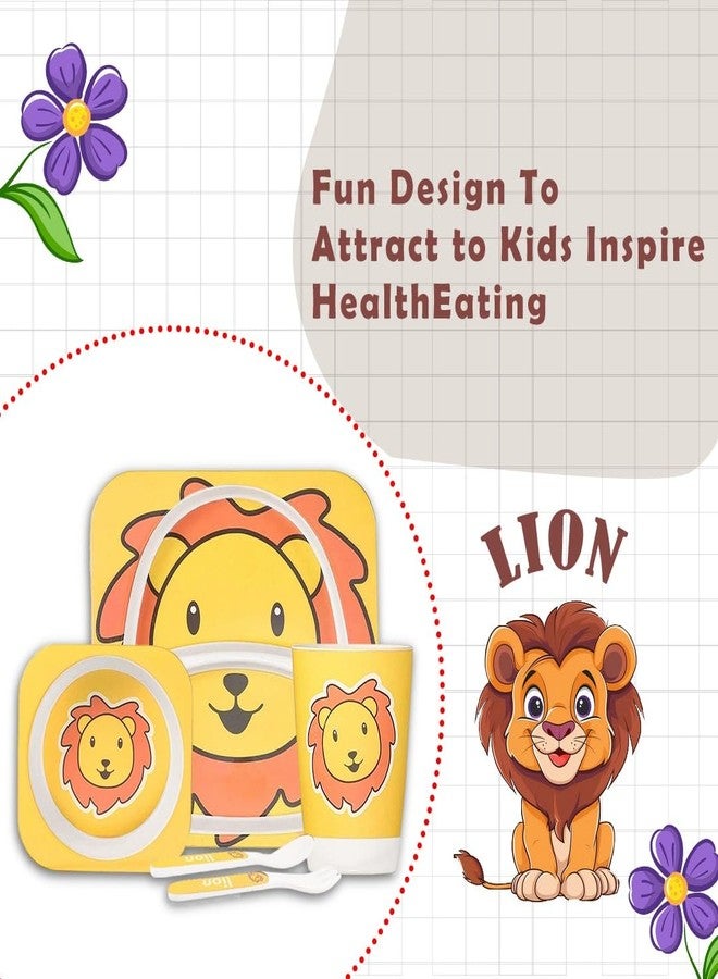 Tony Stark Bamboo Baby Feeding Set - 5-Piece Tableware for Toddlers, Kids & Babies Includes Plate, Bowl, Cup, Spoon, Fork - BPA-Free, Unbreakable Eco-Friendly |Organic & Natural (Lion Cub) - Image 3