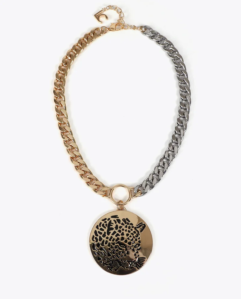 لولا كساديمونت قلادة سلسلة مزدوجة بقلادة وجه نمر