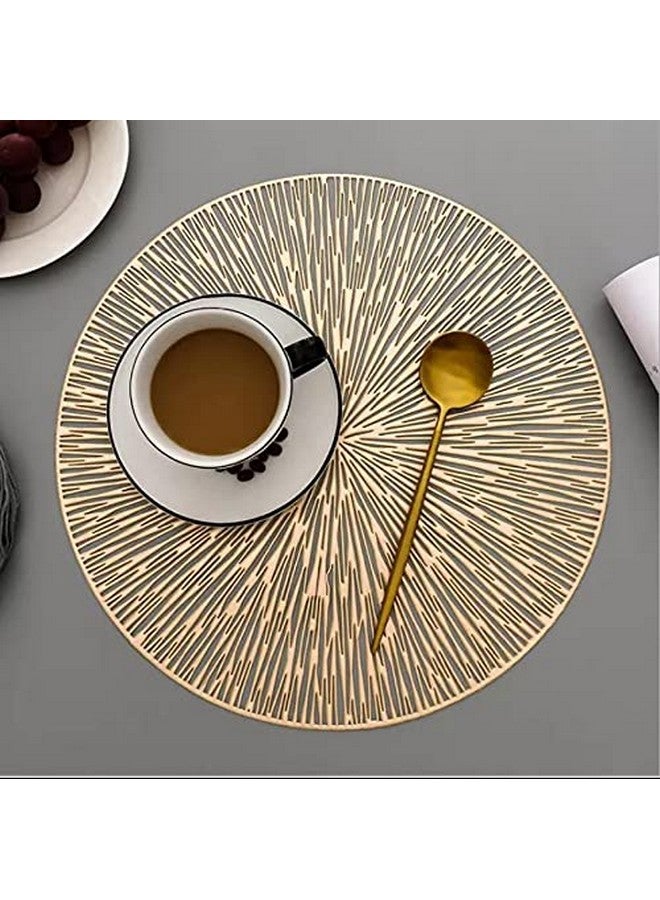 Home-Cloud حصائر طاولة دائرية من بوليستر/حصائر طاولة دائرية/حصائر طاولة PVC دائرية/حصائر طاولة طعام بتصميم مقصوص/حصائر طاولة زينة/حصائر طاولة جانبية (ذهبي، مجموعة من 4) - Image 4