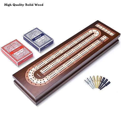 AMEROUS Wooden Cribbage Board Game Set with Magnetic Lock  Metal Pegs  2 Playing Cards  Continuous 3 Track Board  Larger Storage Area Travel Portable Cribbage Game Sets for Family - Image 5