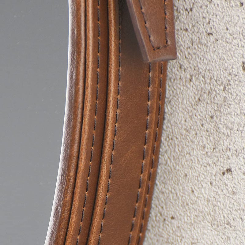 HofferRuffer Round Wall Mirror Decorative Mirror, Hanging Mirror with Hanging Strap Silver Hardware Hooker/Hanger (Brown, 20'') - Image 3