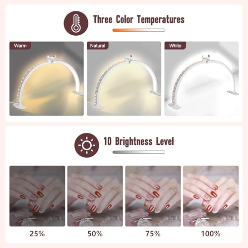 FAHKNS Half Moon Light for Nail Desk with Phone Holder, 29IN Folding Half-Moon Light with Shinning Diamond, LED Lamp for Nail Art, Eyelash Extension, Tattooing, Skin Management, Color Temperature 3000-6500K - Image 3