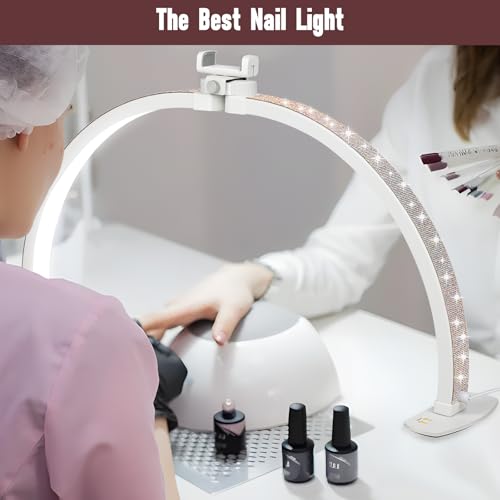 FAHKNS Half Moon Light for Nail Desk with Phone Holder, 29IN Folding Half-Moon Light with Shinning Diamond, LED Lamp for Nail Art, Eyelash Extension, Tattooing, Skin Management, Color Temperature 3000-6500K - Image 2