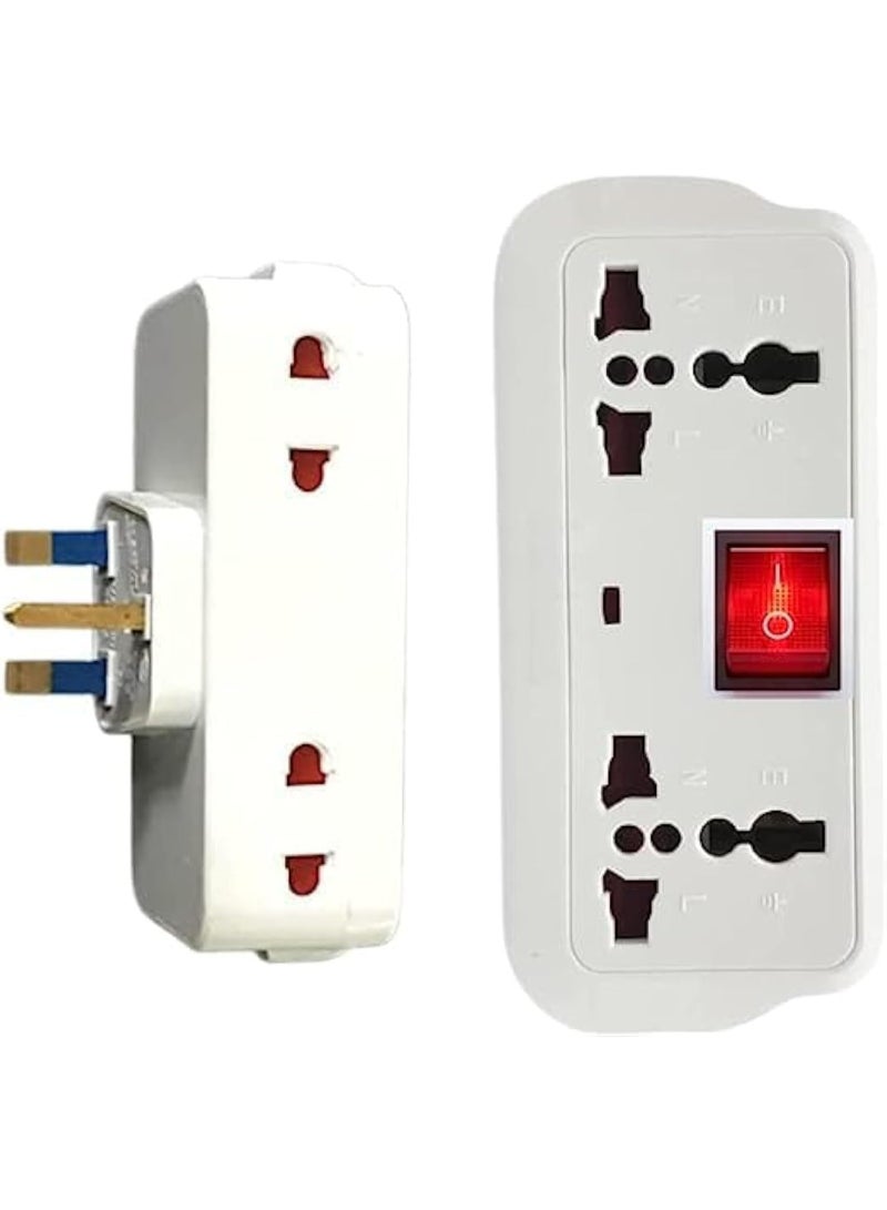 Zexen Universal Multi Plug Adapter with 2 Sockets and Power Switch, White - Image 1