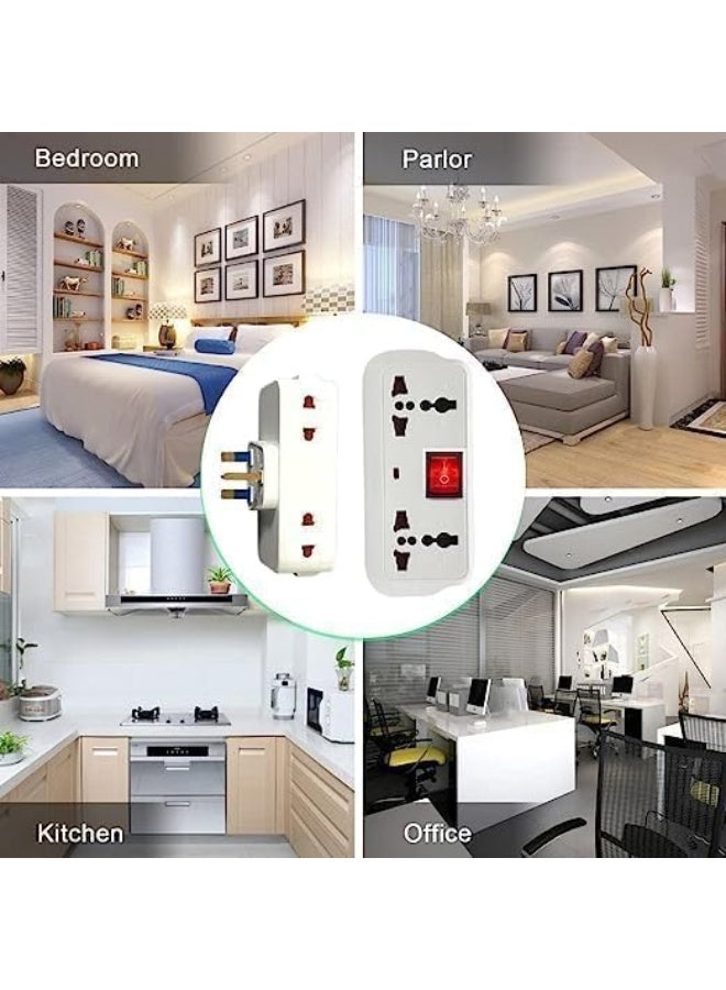 Zexen Universal Multi Plug Adapter with 2 Sockets and Power Switch, White - Image 2