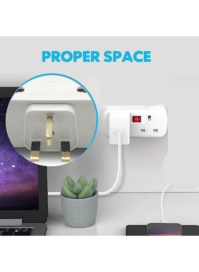 Zexen Universal Multi Plug Adapter with 2 Sockets and Power Switch, White - Image 3