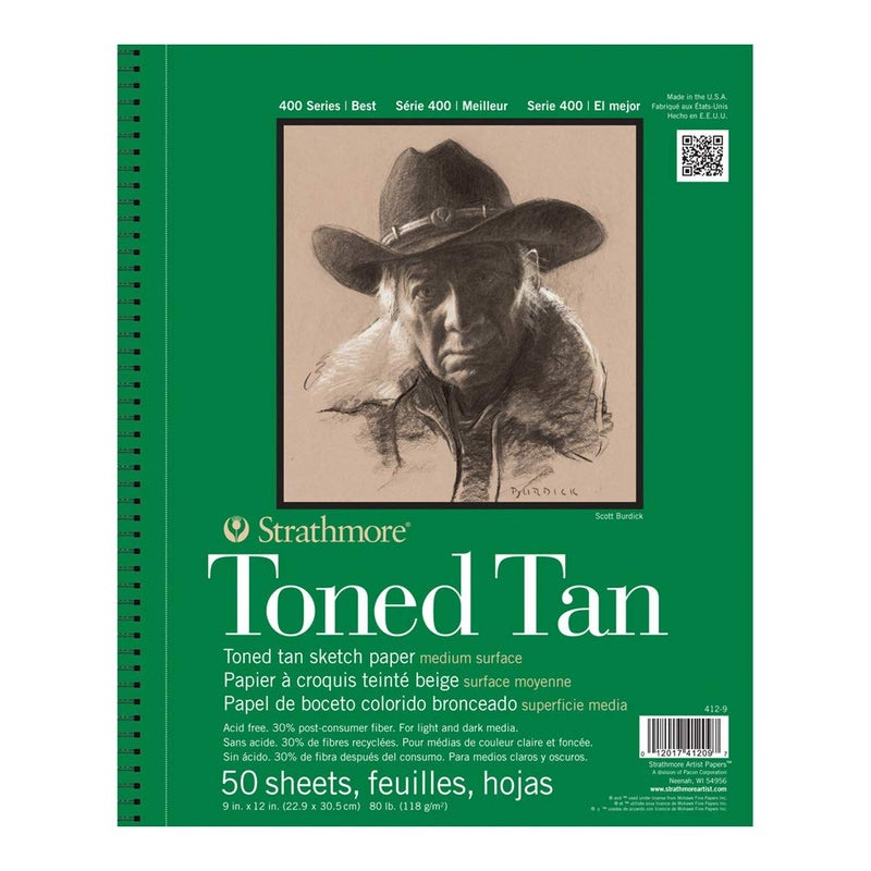 Strathmore 400 Series Sketch Pad Toned Tan 9x12 inch 50 Sheets Artist Sketchbook for Drawing Illustration Art Class Students