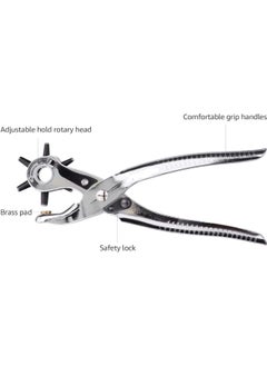 KANABEE KANAbee Metal Hole Punch Pliers Repair ToolMulti Tools for Leather Strap or Waist BeltWaist Band Belt Punching Machine with Multiple Hole Sizes Color Silver  - Image 2
