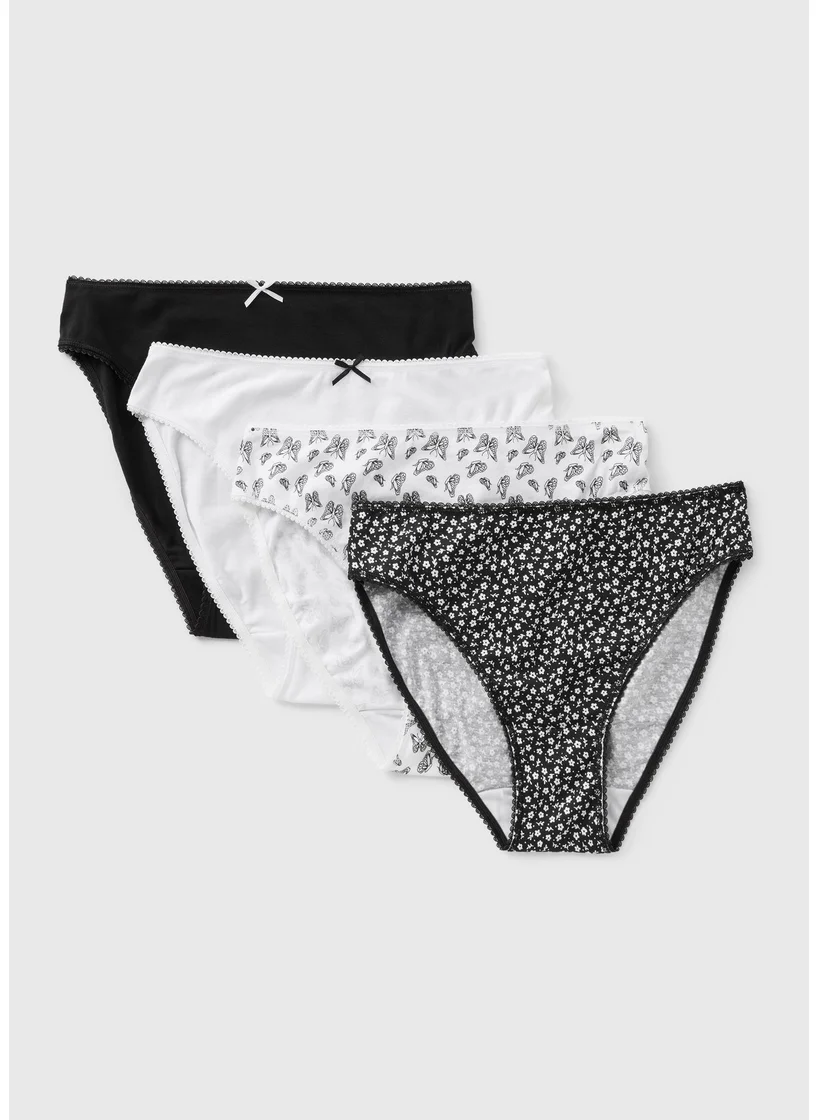 Matalan 4 Pack Black Mono Butterfly High Leg Knickers