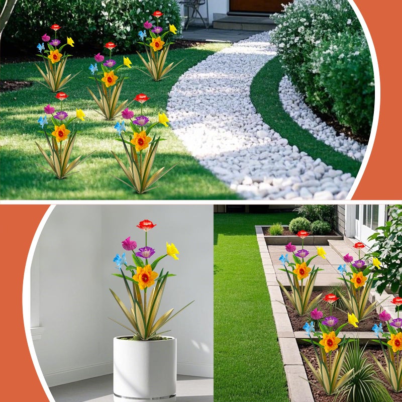 Homight Metal Agave Plant Outdoor Decoration Outdoor Garden Decoration Daffodils Flowers Mexican Yard Art Daffodils Flowers Decorative Garden Gift (3 Big Colorful Daffodil) - Image 5