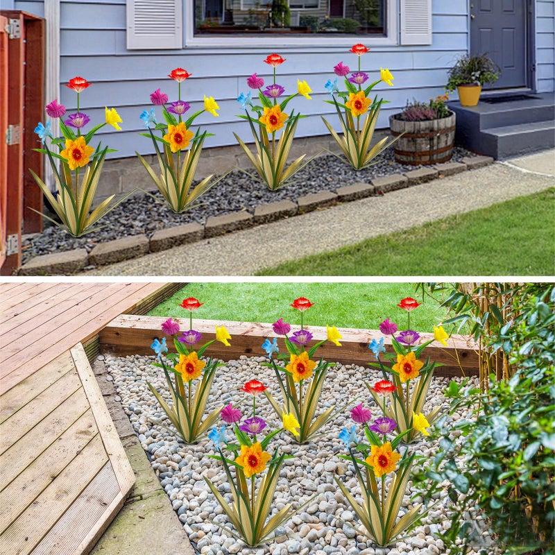 Homight Metal Agave Plant Outdoor Decoration Outdoor Garden Decoration Daffodils Flowers Mexican Yard Art Daffodils Flowers Decorative Garden Gift (3 Big Colorful Daffodil) - Image 2