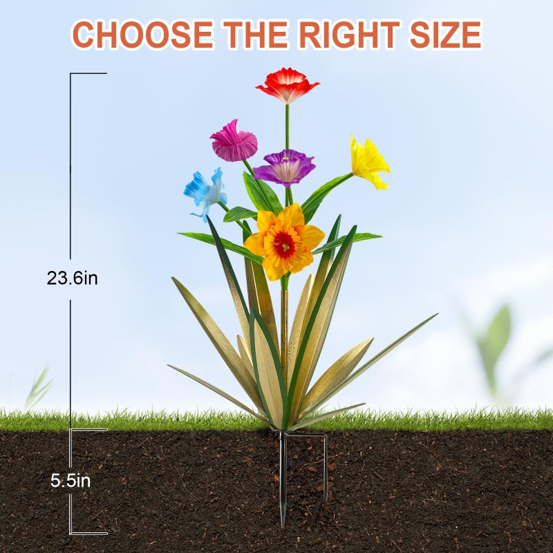 Homight Metal Agave Plant Outdoor Decoration Outdoor Garden Decoration Daffodils Flowers Mexican Yard Art Daffodils Flowers Decorative Garden Gift (3 Big Colorful Daffodil) - Image 4