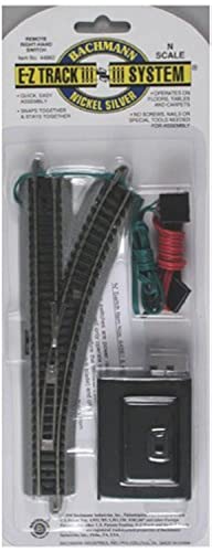 Bachmann Trains SnapFit EZ TRACK REMOTE TURNOUT RIGHT 1card NICKEL SILVER Rail With Grey Roadbed N Scale 8 - Image 1