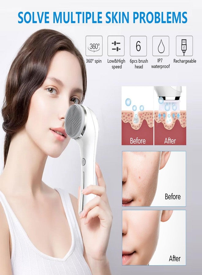 HOERCAAL Facial Cleansing Brush, 2 in 1 Ｗaterproof IPx7 Facial Spin Scrubber Set with 4 Brush Heads, Rechargeable Exfoliating Face Brush Deep Cleansing, Gently Exfoliate and Remove Blackhead - Image 4