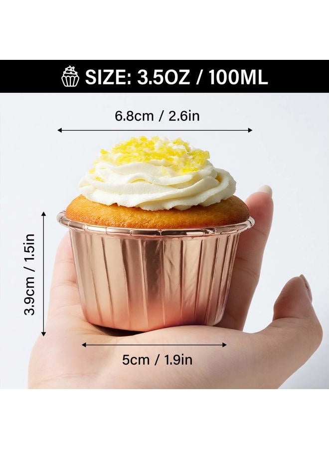 EUSOAR Aluminium Cups for Baking, 100pcs 3.5 oz Disposable Aluminum Ramekins, Rose Gold, Eco-friendly, Ideal for Casual Gathering, Outdoor Activity - Image 2