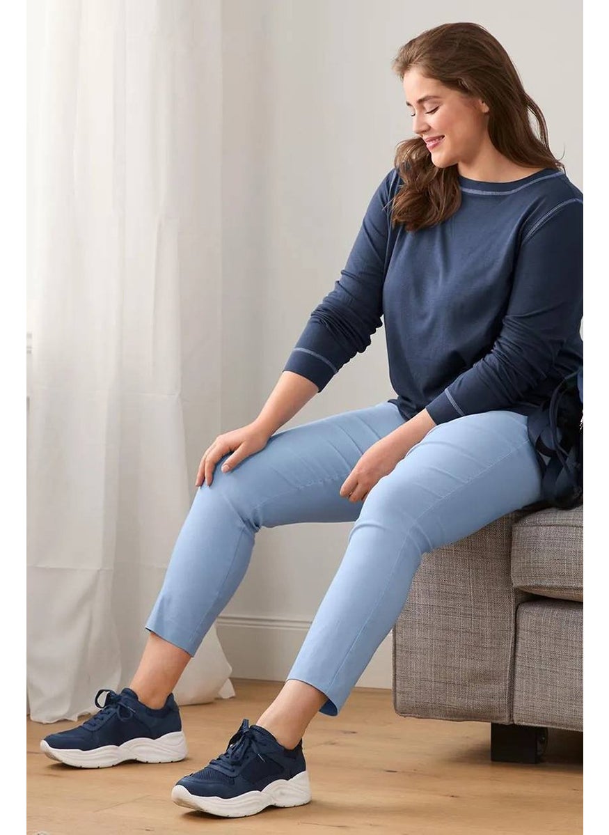 Tchibo Women Straight Leg Plain Stretch Pants, Blue  - Image 1