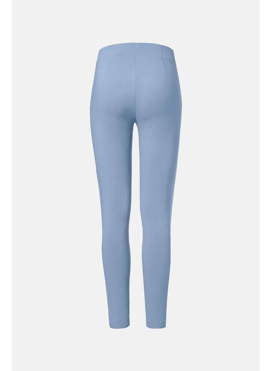 Tchibo Women Straight Leg Plain Stretch Pants, Blue  - Image 3