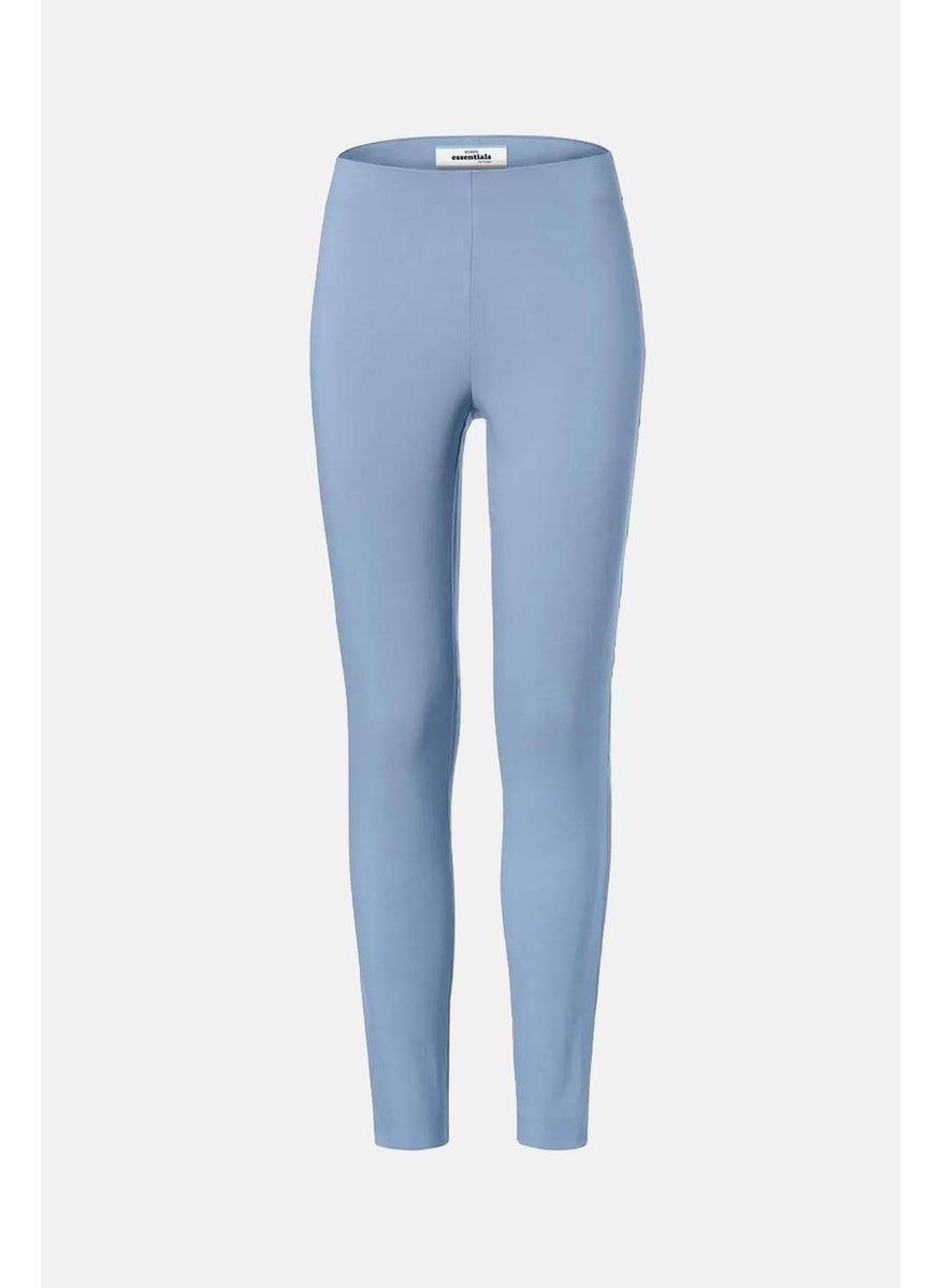 Tchibo Women Straight Leg Plain Stretch Pants, Blue  - Image 2