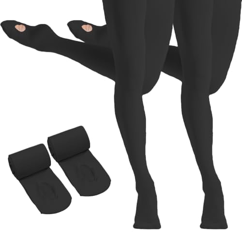 HETH Ballet Tights for Girls - Ultra Soft Dance Tights Convertible Black Tight (Toddler/Kids,Medium,2pcs) - Image 1