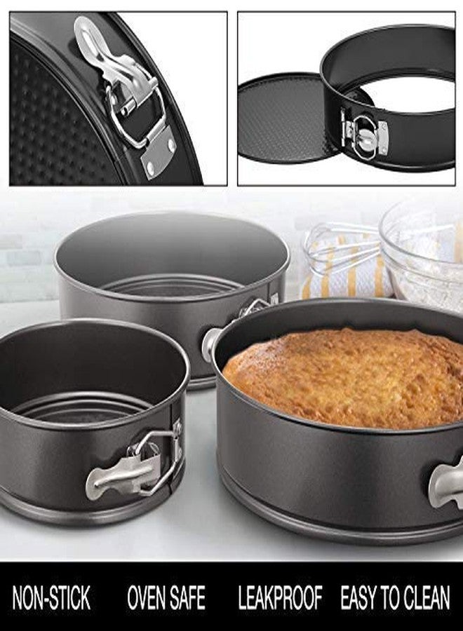 DiBha Cake 3 Pieces of Teflon Coated Spring Baking Tray, Removable Cake Mould, 3 Pcs, Black Round - Image 2