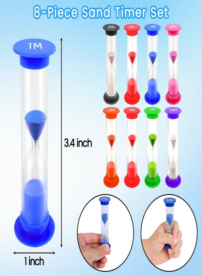 3 otters Sand Timer for Kids, 8PCS Colorful Hourglass Timers for Classroom 20sec/ 30sec/ 1min/ 2min/ 3min/ 4min/ 5min/ 10min Sand Clock Timers Set for Brushing Teeth Cooking Office Timing Task - Image 2