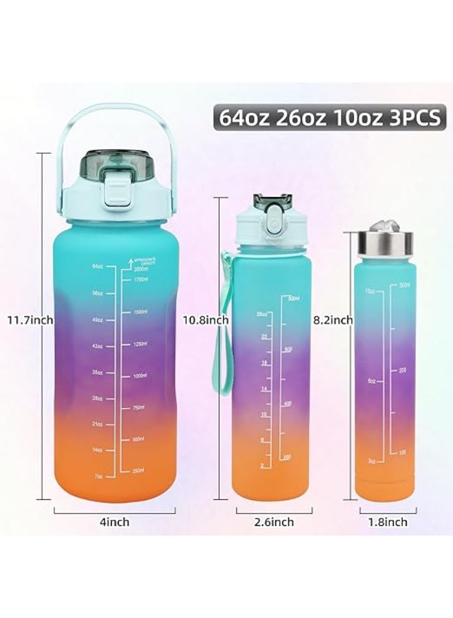 Desselan IndoorSet 64oz Water Bottle with Straw – Half Gallon Large BPA-Free Leakproof Water Jug | 3-Pack 26oz Sports & Travel Bottles (Blue) - Image 3