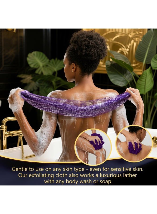 KingMas African Net Sponge, 2 Pieces Exfoliating Body Scrubber Bath Sponge, Back Scrubber Washcloth for Shower, African Scrub Exfoliator Body Care Bathing (Purple & Pink) - Image 3