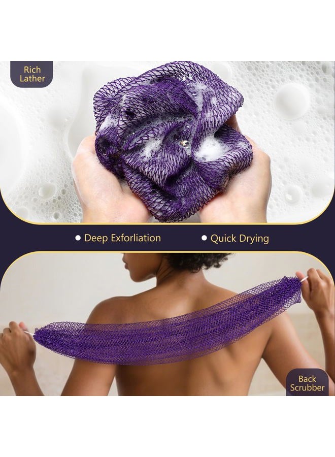 KingMas African Net Sponge, 2 Pieces Exfoliating Body Scrubber Bath Sponge, Back Scrubber Washcloth for Shower, African Scrub Exfoliator Body Care Bathing (Purple & Pink) - Image 5