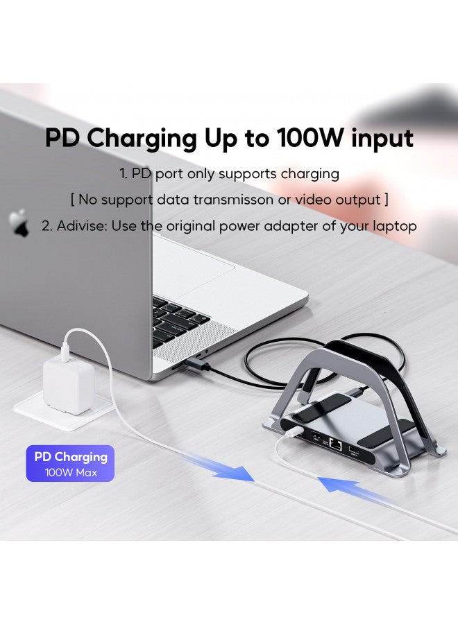 PULWTOP MacBook Docking Station, PULWTOP USB C Docking Station with Vertical Stand Compatible with MacBook Pro and Air, with 4K HDMI, 3 USB, SD/TF, PD3.0, RJ45 Ethernet, Audio, for HP/Dell/Lenovo laptops - Image 2