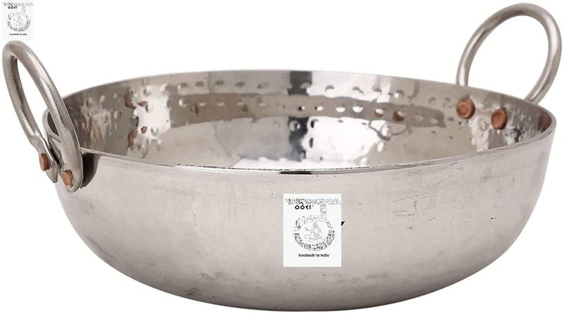 THATHERA THATHERA Kadai for Cooking Steel KadaiKadhai Premium Stainless Steel Versatile Indian Wok with Handle Glossy Hammered Finish Durable and LongLasting Dishwasher Safe 1 LTR with Handle - Image 1