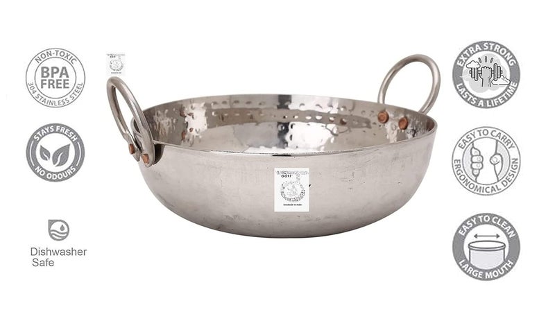 THATHERA THATHERA Kadai for Cooking Steel KadaiKadhai Premium Stainless Steel Versatile Indian Wok with Handle Glossy Hammered Finish Durable and LongLasting Dishwasher Safe 1 LTR with Handle - Image 4
