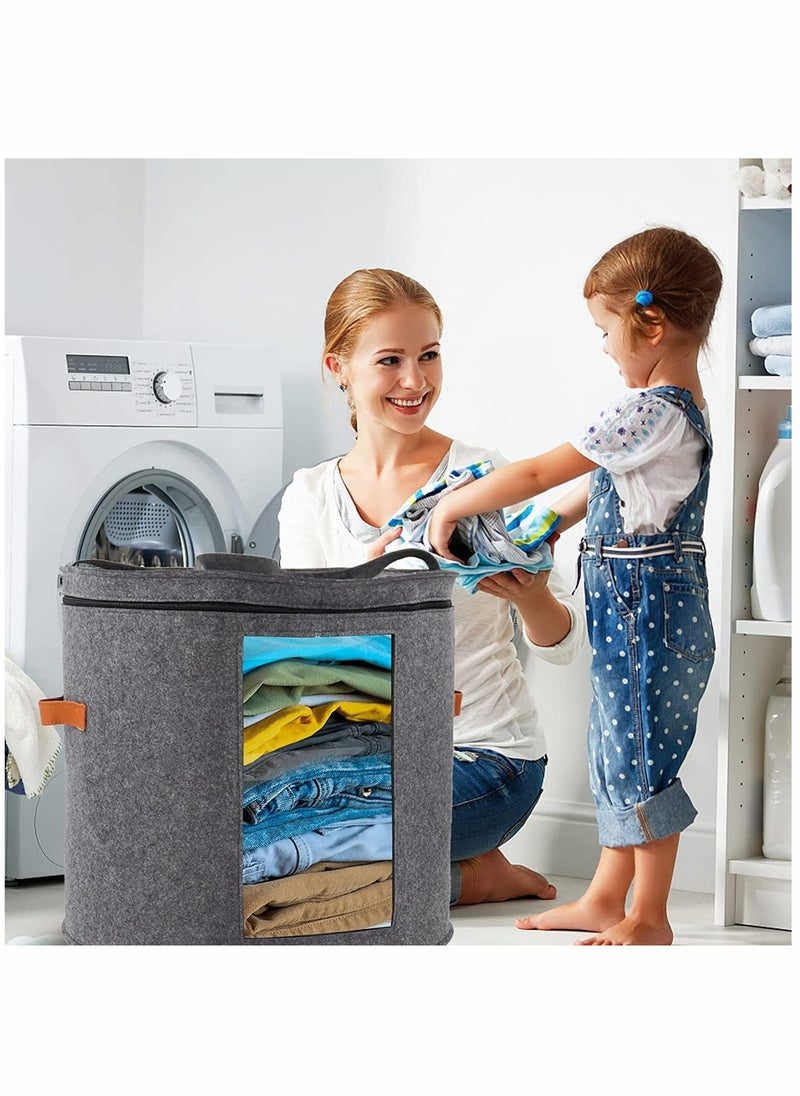 ماركة غير محددة Storage Box Hat Box Organizer with 1 Wood Hook Foldable Round Travel Boxes Dustproof Lid Stuffed Animal Toy Bin Bag  For Women u0026 Men 19 D x 17 H  - Image 2