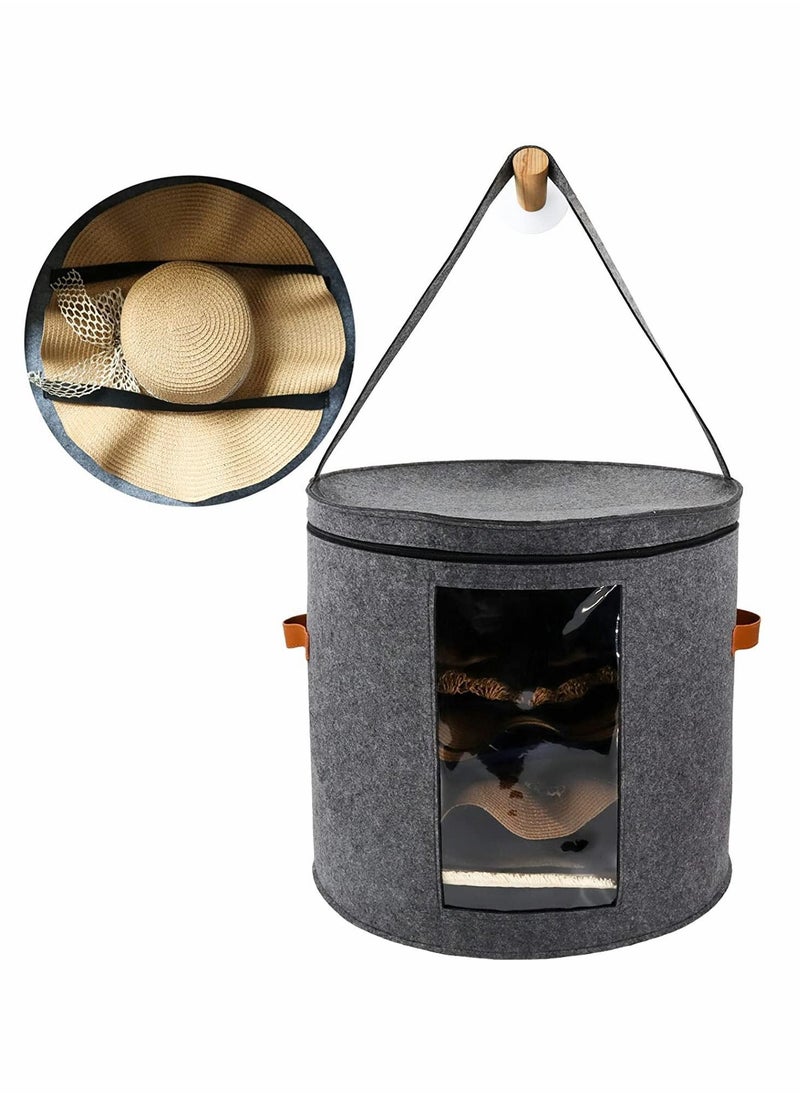 ماركة غير محددة Storage Box Hat Box Organizer with 1 Wood Hook Foldable Round Travel Boxes Dustproof Lid Stuffed Animal Toy Bin Bag  For Women u0026 Men 19 D x 17 H  - Image 1