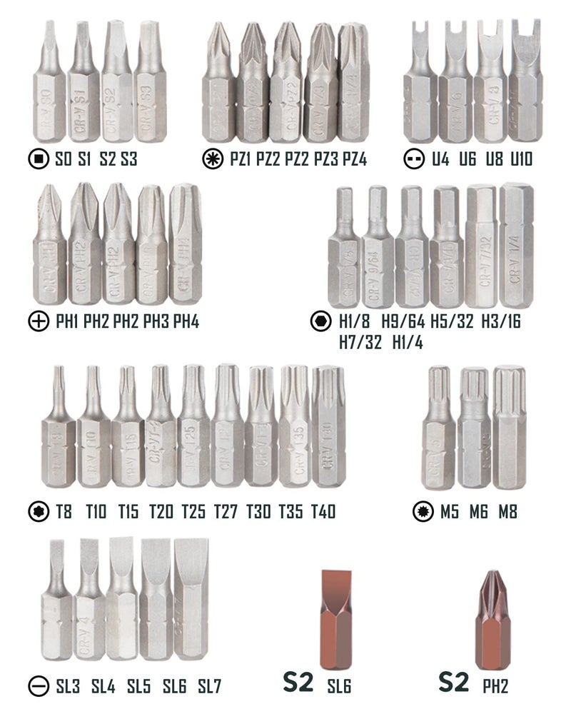 ROTATION 44pc Bit Set with 1/4 Mini Ratchet Offset Screwdriver, Portable Case, CR-V Steel, Drive Handle & Multi Hex/Phillips/Slotted/Torx/Star Bit - Image 2