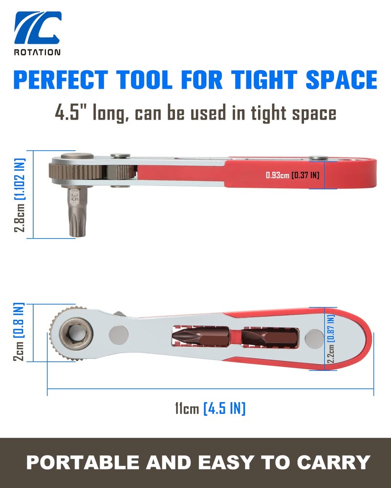 ROTATION 44pc Bit Set with 1/4 Mini Ratchet Offset Screwdriver, Portable Case, CR-V Steel, Drive Handle & Multi Hex/Phillips/Slotted/Torx/Star Bit - Image 5