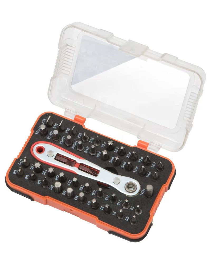ROTATION 44pc Bit Set with 1/4 Mini Ratchet Offset Screwdriver, Portable Case, CR-V Steel, Drive Handle & Multi Hex/Phillips/Slotted/Torx/Star Bit - Image 1