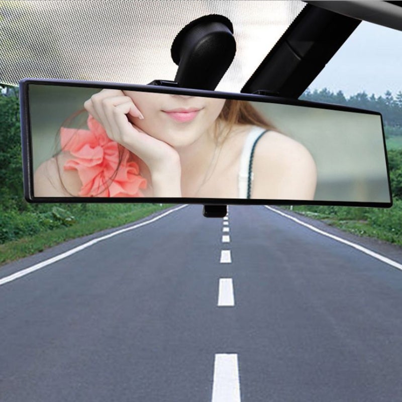 Universal Car Mirror: 30cm Black HD Glass Convex Rearview Mirror - Wider Angle View Blind Spot Mirror for Universal Vehicles, Safe Driving - Image 3