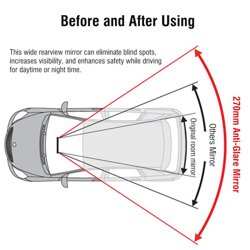 Universal Car Mirror: 30cm Black HD Glass Convex Rearview Mirror - Wider Angle View Blind Spot Mirror for Universal Vehicles, Safe Driving - Image 4