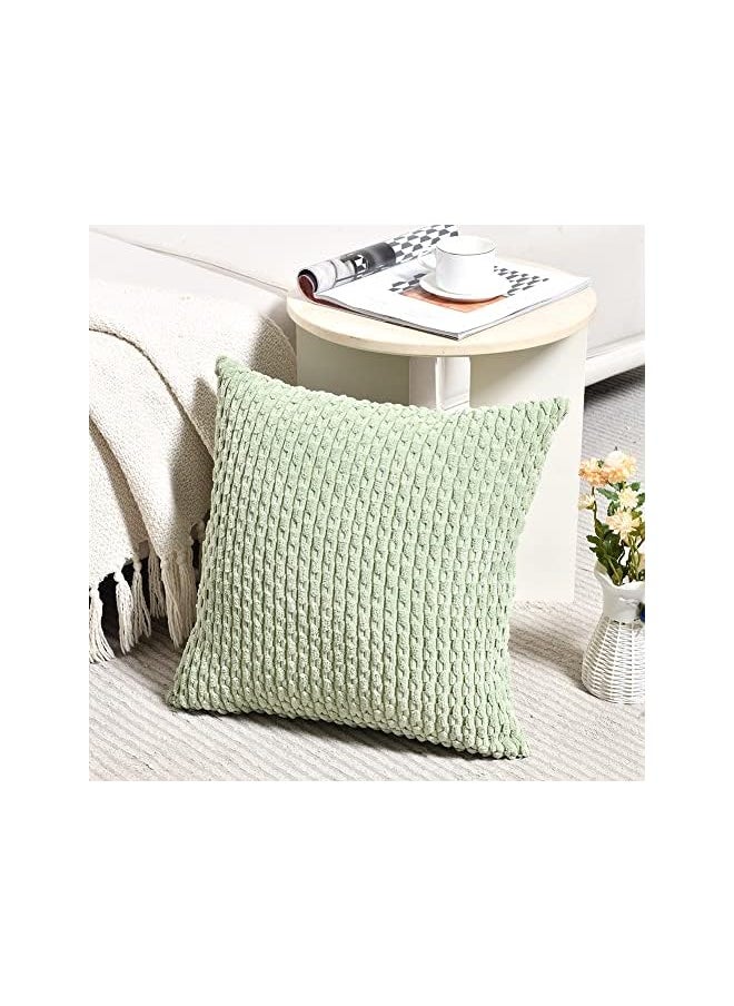 The Bros 2 Packs Sage Green Decorative Throw Pillow Covers 18x18 Inch for Couch Bed Sofa, Modern Farmhouse Boho Home Decor, Soft Cute Plush Corduroy Cushion Case 45x45 CM  - Image 2