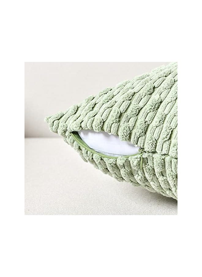 The Bros 2 Packs Sage Green Decorative Throw Pillow Covers 18x18 Inch for Couch Bed Sofa, Modern Farmhouse Boho Home Decor, Soft Cute Plush Corduroy Cushion Case 45x45 CM  - Image 3