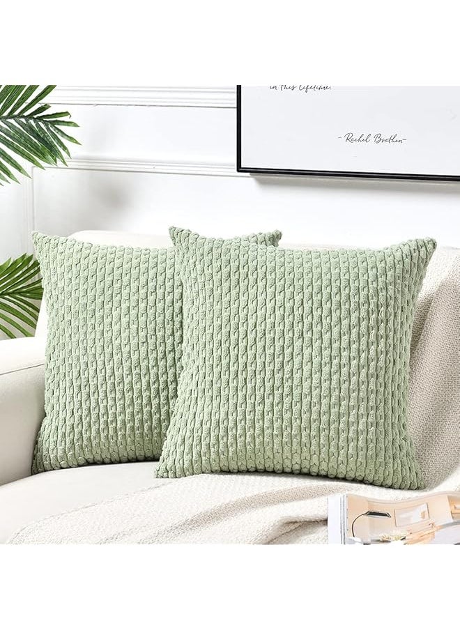 The Bros 2 Packs Sage Green Decorative Throw Pillow Covers 18x18 Inch for Couch Bed Sofa, Modern Farmhouse Boho Home Decor, Soft Cute Plush Corduroy Cushion Case 45x45 CM  - Image 1