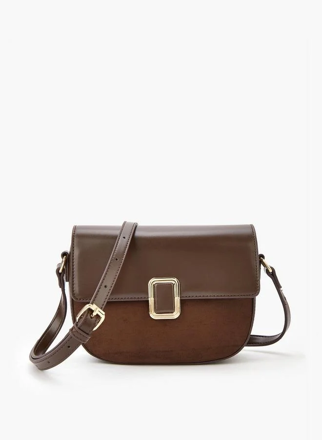Solid Crossbody Bag with Adjustable Strap and Flap Closure