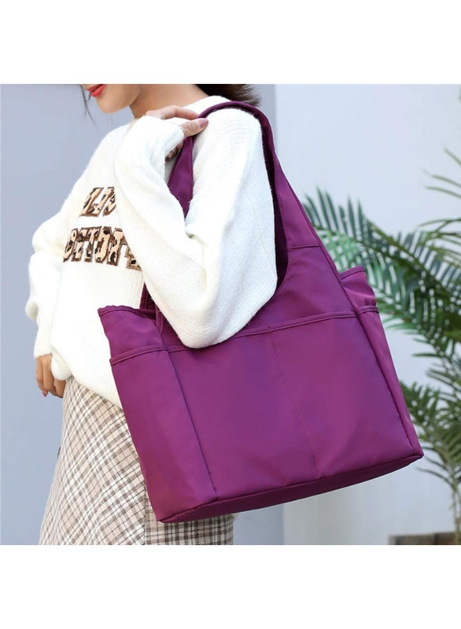 Women's Multi-Pocket Nylon Tote Shoulder Bag, Water Resistant Travel Handbag, Red - Image 5
