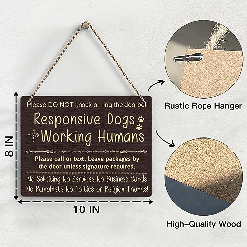 Ycyfckdr No Soliciting Sign For House Do Not Knock Or Ring Doorbell Wooden Sign for Front Door Farmhouse Baby Room Nursery Home Bedroom Rustic Hanging Sign Set of 1 Wooden Sign With Rope f07 - Image 3