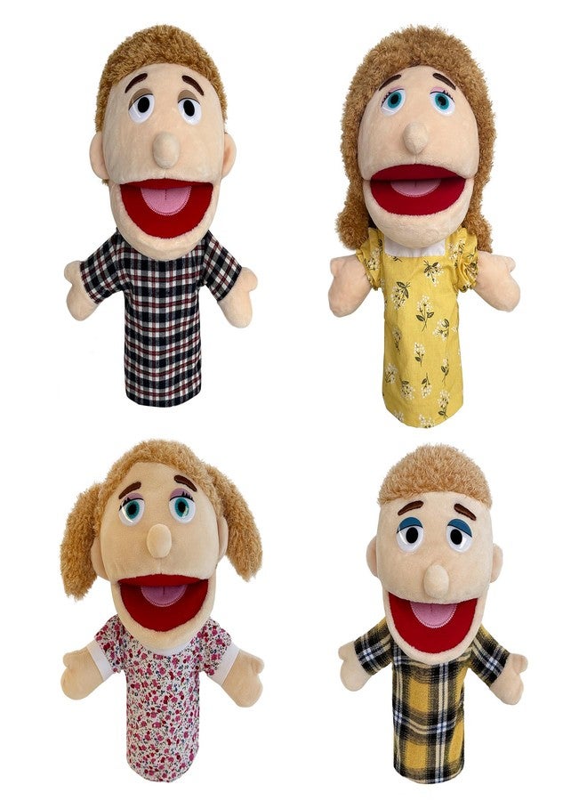 JUSTQUNSEEN 4 pcs Family Hand Puppets dad&mom, Boys&Girls Role-Playing Puppet, Soft Stuffed Movable Mouth Puppets, Storytelling Puppet for Kids,Gift for Girls and Boys Age 4-8 to Role Play (01-Half) - Image 1